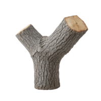 Y shaped tree branch with rough bark and smooth cut ends, isolated on transparency background. natural texture and unique shape make it ideal for woodworking or decorative purposes png
