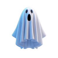 Cartoon ghost with white sheet and surprised expression floats against transparent background, creating spooky yet playful Halloween theme png