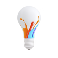 Light bulb with colorful paint splashes symbolizes creativity and innovation. vibrant colors against white bulb create striking contrast, representing bright ideas png