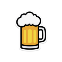 Cartoon style illustration of beer mug with frothy foam on top, featuring transparent background. design is simple and colorful, evoking sense of fun and refreshment png