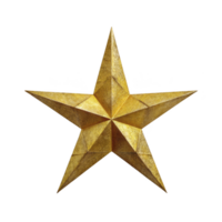 Textured golden star with three dimensional appearance stands out against transparency background, symbolizing excellence and achievement. metallic sheen adds luxurious touch png