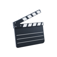 Black and white clapperboard used in filmmaking, featuring hinged arm and lined slate for scene information. This iconic tool is essential for synchronizing audio and in film production png