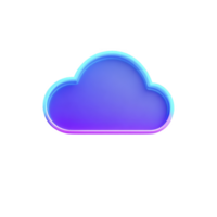 Glowing blue and purple cloud icon with neon effect, symbolizing digital storage or cloud computing. vibrant colors and modern design convey sense of technology and innovation png