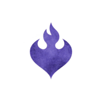 Stylized purple flame symbol with textured appearance, set against plain background, evokes sense of mystery and energy. design is simple yet striking, with focus unique shape and color of flame png