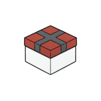 Red and gray gift box with cross pattern on lid, featuring simple, geometric design. box is square shaped and has white base, creating minimalist and modern look png