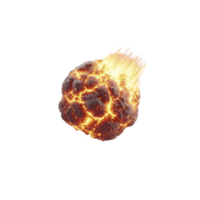 Fiery explosion with bright flames and sparks, resembling meteor or fireball, isolated on transparent background. dynamic energy and intense heat are vividly depicted png