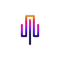 Colorful, abstract logo design features gradient of orange, pink, and purple hues, forming symmetrical, vertical shape resembling stylized tree or circuit. vibrant colors create modern and dynamic png