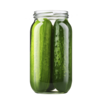 Glass jar filled with fresh, whole pickles, showcasing their vibrant green color and bumpy texture. jar is sealed, preserving pickles crispness and flavor png
