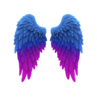Vibrant blue and purple angel wings with detailed feathers create mystical and ethereal appearance. gradient transition from blue to purple adds depth and fantasy to design png