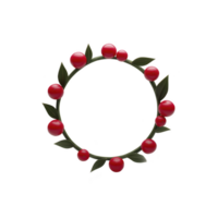 Circular wreath with red berries and green leaves, perfect for festive decorations or holiday designs. simple and elegant design adds touch of nature and celebration png