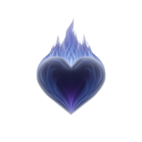 Glowing blue heart with fiery flame on top creates mystical and captivating image. heart ethereal glow and flame dynamic movement evoke sense of passion and energy png
