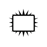 Black sunburst frame with rectangular center, featuring pointed rays extending outward, creates bold and striking design element. Ideal for highlighting content or as decorative border png