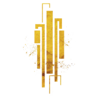 This features gold geometric design with vertical and horizontal lines, resembling abstract art deco pattern. gold elements are set against transparency background, creating striking contrast png