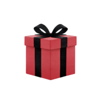 Red gift box with black ribbon is elegantly wrapped, creating festive and celebratory appearance. box vibrant color and neat bow evoke sense of anticipation and joy png