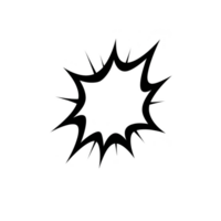 Black and white comic style explosion graphic with jagged edges, resembling burst or impact. design is simple and bold, often used in illustrations to depict action or emphasis png