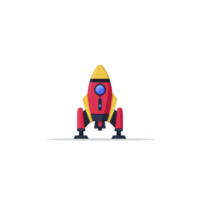 Colorful cartoon rocket ship with yellow top and red body stands upright, ready for launch against plain background. design is simple and playful, evoking sense of adventure png
