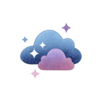 Colorful clouds with sparkling stars create dreamy, whimsical atmosphere. gradient of blue and pink adds magical touch to celestial theme png