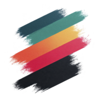 Colorful brush strokes in teal, green, yellow, orange, red, and black create vibrant abstract design on transparency background. textured strokes overlap slightly, adding depth and interest png