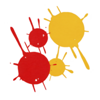 Colorful paint splatters in red and yellow create abstract and vibrant design on textured surface. splashes vary in size, adding dynamic energy to composition png