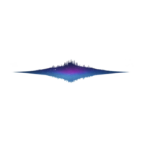 Vibrant, symmetrical soundwave pattern shades of blue and purple transparency background, resembling futuristic audio visualization. design is sleek and dynamic, evoking sense of movement png