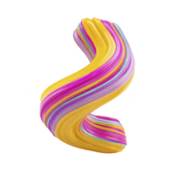 Vibrant, swirling abstract shape with colorful stripes in yellow, pink, purple, and blue, creating dynamic and energetic visual effect png