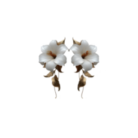 Two elegant white flowers with golden leaves are symmetrically arranged against transparency background, creating luxurious and artistic floral design png