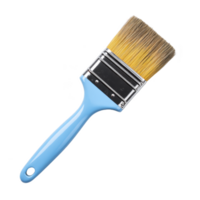 Blue handled paintbrush with yellow bristles is isolated on transparency background, showcasing its sleek design and functionality for painting tasks png