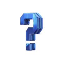 Shiny blue 3D question mark with metallic finish stands out against transparent background, symbolizing inquiry and curiosity png