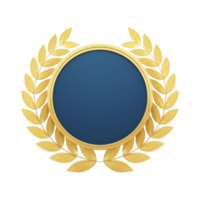 Gold laurel wreath encircles blank blue circular emblem, symbolizing achievement and prestige. design is elegant and classic, often used for awards or recognition png