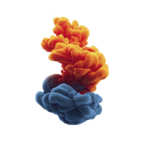 Vibrant orange and blue ink clouds swirl and blend in water, creating dynamic and colorful abstract pattern. fluid motion and vivid colors evoke sense of creativity and energy png