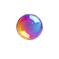Vibrant, colorful soap bubble with gradient of pink, blue, and orange hues floats against transparency background, reflecting light and creating sense of whimsy and wonder png