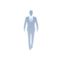 Silhouette of man in suit walking forward, with glowing effect creating mysterious and ethereal appearance. figure is centered against transparency background, emphasizing contrast png