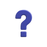 Blue 3D question mark stands out against plain background, symbolizing curiosity and inquiry. glossy finish adds modern touch, making it ideal for educational or informational content png