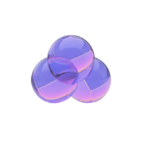 Cluster of three interconnected, translucent spheres with purple and pink gradient, creating futuristic and abstract design. smooth, glossy surface reflects light, adding depth and dimension png