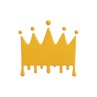 Golden crown with dripping paint effect symbolizes royalty and creativity. crown unique design adds modern and artistic touch, making it visually striking png