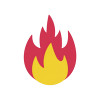 Stylized flame icon with vibrant red and yellow color scheme, symbolizing heat and energy. simple design conveys warmth and intensity, often used to represent fire or passion png