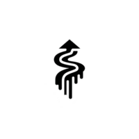 Black arrow with wavy, dripping design creates dynamic and artistic effect, symbolizing movement and creativity. unique style adds modern touch to simple arrow shape png