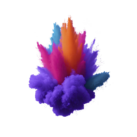 Vibrant explosion of colorful powder creates dynamic and energetic display with purple, orange, and blue hues against transparency background png
