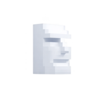 3D pixelated white face sculpture with minimalist design, featuring geometric shapes and blocky appearance, set against plain background png