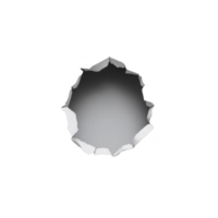 Torn paper hole with jagged edges reveals blank space, creating sense of curiosity and mystery. white paper contrasts with transparency background, emphasizing tear png