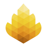 Geometric design featuring stylized flame shape composed of yellow and orange triangular patterns, creating modern and abstract appearance png