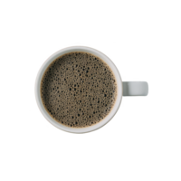 Top view of white cup filled with black coffee, showcasing rich layer of bubbles on surface, isolated on transparency background png