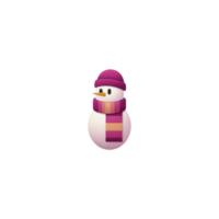 Cute snowman with pink and purple striped scarf and hat stands cheerfully, evoking sense of winter joy and festive spirit png