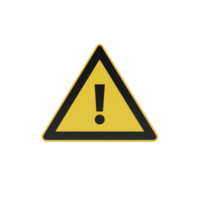 Yellow triangular warning sign with black exclamation mark in center, symbolizing caution or alert. sign is isolated on transparency background png