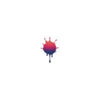 Vibrant, colorful paint splatter with gradient of pink to blue on transparent background, creating dynamic and artistic effect png