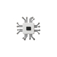 White microchip with black circuit lines extending outward, resembling spider, is centered on plain background. design is minimalistic and futuristic, symbolizing technology and connectivity png