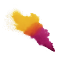 Vibrant burst of colorful powder, blending yellow, orange, and pink hues, creates dynamic and energetic visual effect against transparency background png