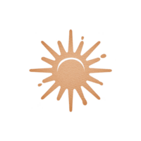 Stylized sun icon with textured, beige color and radiating rays on transparency background. design is simple and modern, evoking warmth and positivity png