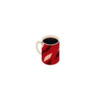 Red mug with leaf pattern holds dark beverage, possibly coffee or tea, creating cozy and inviting atmosphere. design is simple yet elegant, perfect for warm drink png