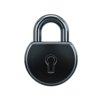 Shiny metallic padlock with circular body and keyhole in center, symbolizing security and protection. lock is isolated on transparency background, emphasizing its sleek design png